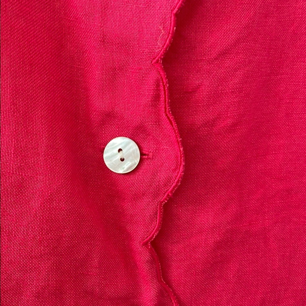 100% Irish Linen Scalloped Edge Pink Button Up Vintage Tank Vest - Picture 3 of 6